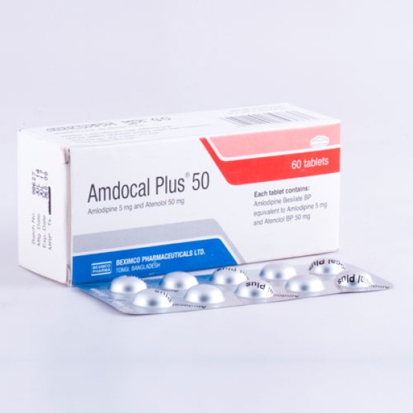 Amdocal PLUS 50 Tablet, Amlodipine 5 mg + Atenolol 50 mg Tablet, Amlodipine