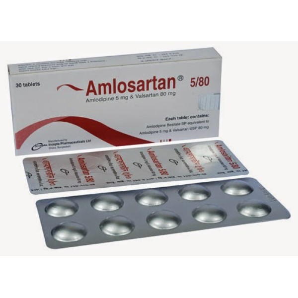 Amlosartan 5/80 Tab, Amlodipine 5 mg + Valsartan 80 mg Tablet, Amlodipine