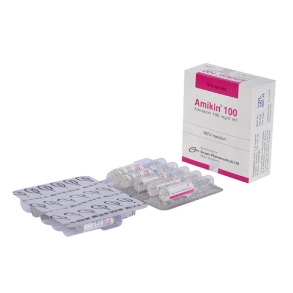 Amikin 100 Inj, Amikacin 100 mg/2 ml Injection, Amikacin