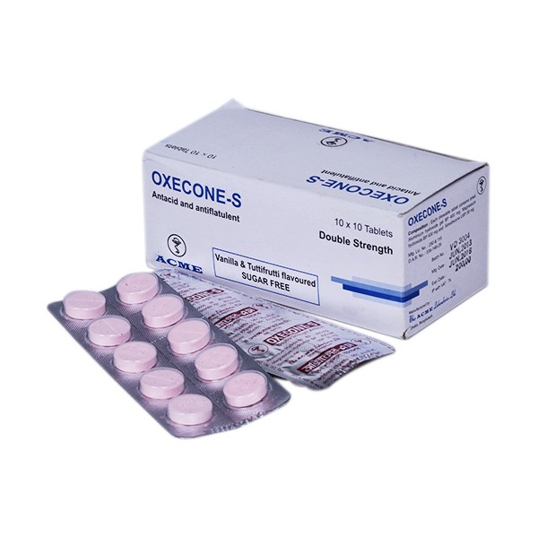 Oxecone S 400/400/30 mg Tablet, Aluminium Hydroxide + Magnesium Hydroxide + Simethicone, Aluminium