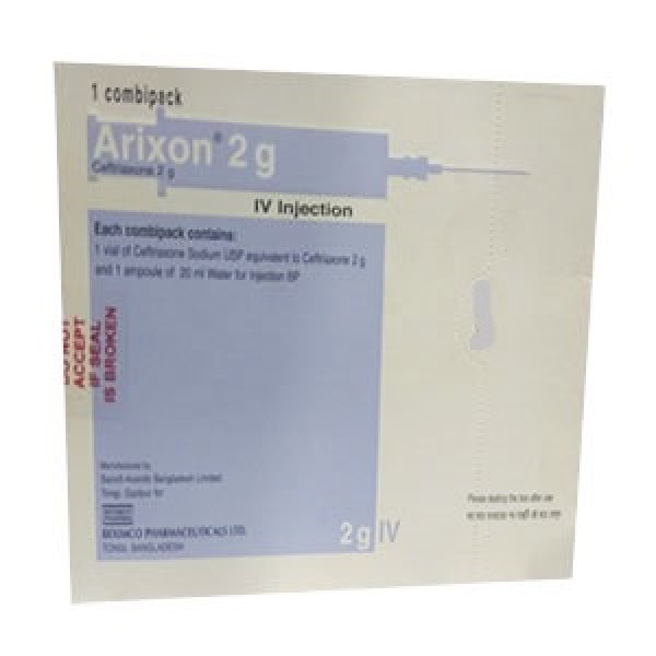 Arixon 2gm IV Injection — Ceftriaxone Sodium 2g for Meningitis & Severe Sepsis by Beximco Arixon 2gm IV Injection — Ceftriaxone Sodium 2g for Meningitis & Severe Sepsis by Beximco