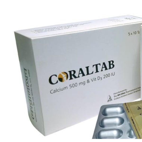 Coraltab 500 mg+200 IU Tablet in Bangladesh,Coraltab 500 mg+200 IU Tablet price,usage of Coraltab 500 mg+200 IU Tablet