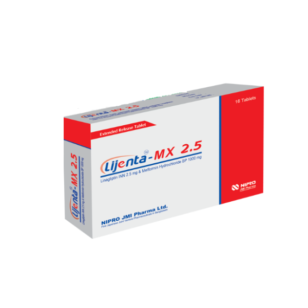 Lijenta-MX 2.5 mg+1000 mg Tablet, 1 Strip Lijenta-MX 2.5 mg+1000 mg Tablet, 1 Strip