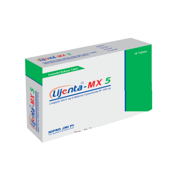 Lijenta-MX 5 mg+1000 mg Tablet, 1 Strip Lijenta-MX 5 mg+1000 mg Tablet, 1 Strip