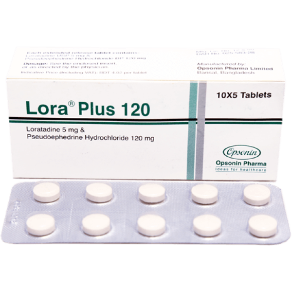 Lora Plus 5 mg+120 mg Tablet in Bangladesh, Lora Plus 5 mg+120 mg Tablet price , usage of Lora Plus 5 mg+120 mg Tablet,