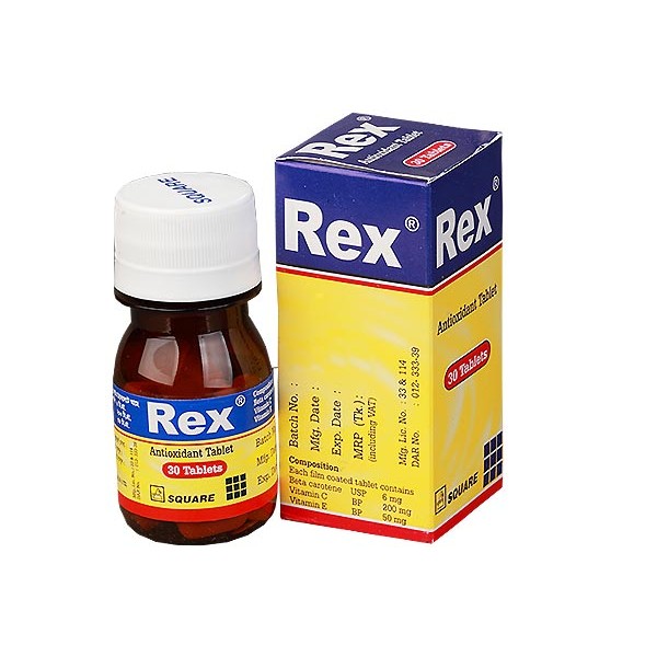 Rex 6/200/50 mg tablet 30's pack, Beta Carotene + Vit. C + Vit. E, All