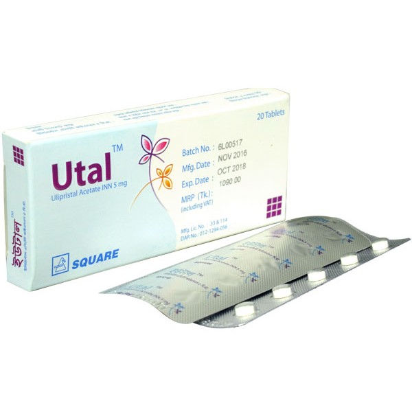 Utal 5 mg tablet, Ulipristal Acetate INN 5 mg, Ulipraistal Acetate