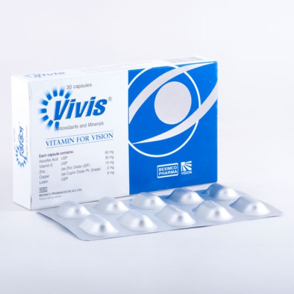 Vivis Eye  Capsules, Vitamin C, Vitamin E, Zinc, Copper, Lutein Capsule, Ascorbic Acid